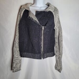PJK Patterson J Kincaid Moto Asymmetrical Zip Front Sweater Wool Blend Size L